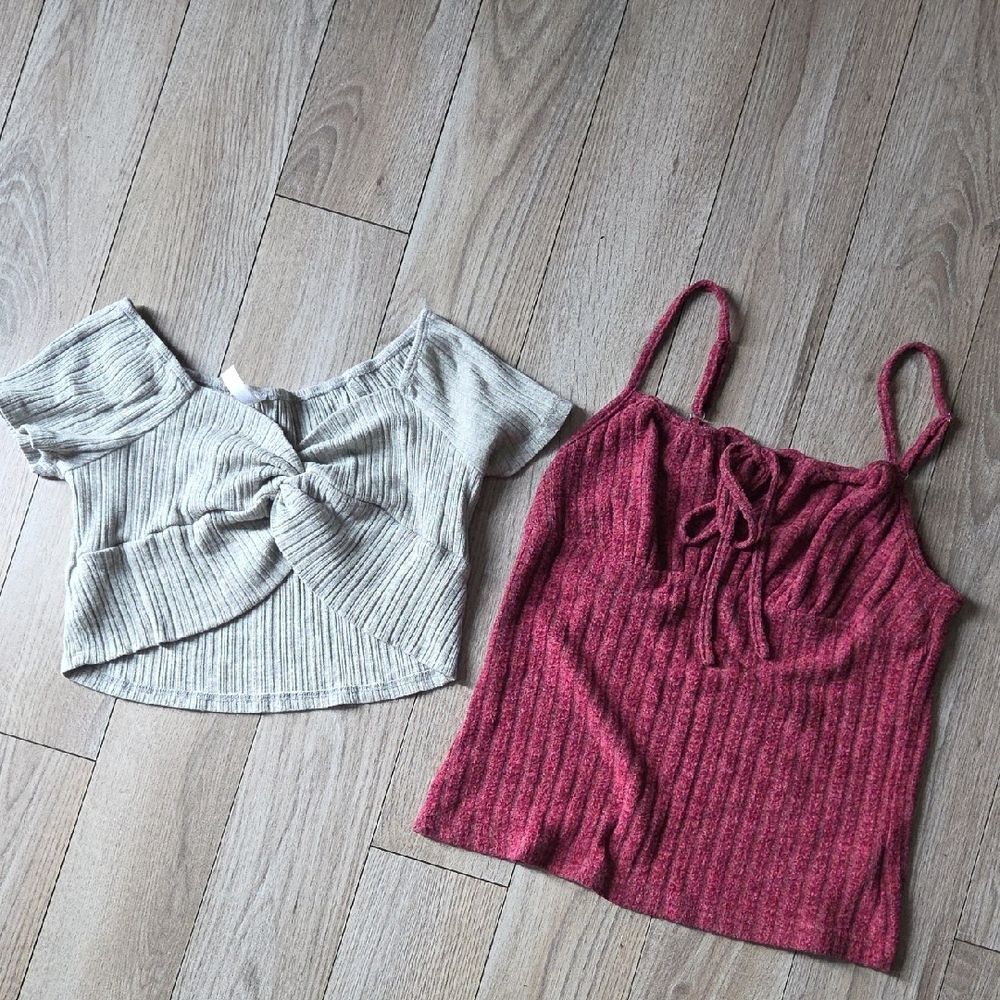 Large Elegant Ribbed Tops - Gray and Wine